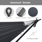 SUNCREAT 2-in-1 Hammocks Convertible Portable Double Hammock with Stand Included, Outdoor Hammock and Stand, Patent Pending, Dark Grey