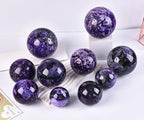 JIC Gem Purple Moss Agate Crystal Sphere Large Quartz Crystal Ball with Stand Healing Ornament Witchcraft Meditation Decor 3.5-4 inch(90-100mm)