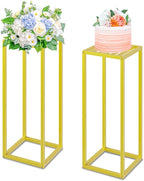 Gold Cylinder Stands for Party,2pcs Wedding flower stand,Metal Square Pedestal Stand for Display plant Parties Birthday Decor,31.5 Inch