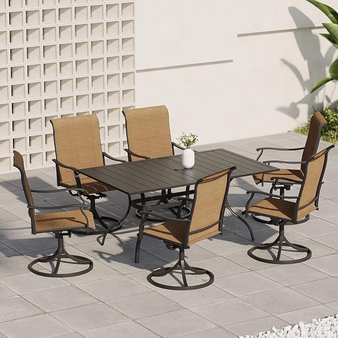 Patio Swivel Dining Chairs Set of 4, Outdoor Metal Chair with Textilene Mesh Fabric Patio Furniture Set Porch Chairs with Metal Rocking Frame for Lawn Garden Backyard Brown