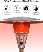 50,000 BTU Patio Heater for Outdoor Use With Adjustable Heat Focusing Top, Portable Propane Patio Heater with Wheels, Stainless Steel Burner for Porch Deck Garden (Brown)