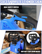 AZZUNO 12 Inch Electric Chainsaw Cordless With Tool-Free Chain Tensioning and Auto Lubrication, Brushless Battery Powered Chain Saw Kit For Tree&Wood Cutting,Battery and Charger Included.