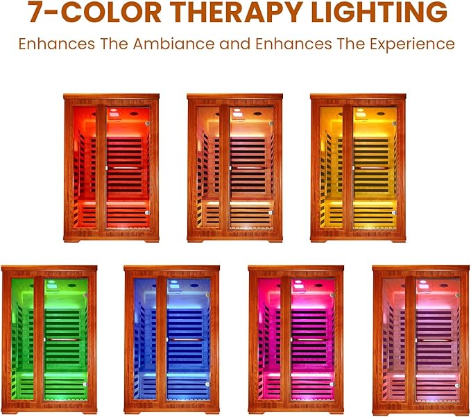 Sauna Infrared Sauna 2 Person Sauna Room Far Infrared for Sauna Home Indoor 1880W/110V Low-EMF Wood Okoume Dry Sauna Two Person Sauna with Air Hole, 7 Color Therapy, Speaker - 47.2 * 41.3 * 74.8 in
