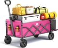 Collapsible Wagons Carts Foldable with Extended Tailgate, Folding Wagon Cart on Wheels, Portable Heavy Duty Shopping Carts for Groceries, Apartment, Garden, Camping, Sports, Outdoor (Pink)