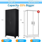 75" Metal Storage Cabinet, Tool Cabinets with Hooks, Garage Storage Cabinet with Lock, Heavy-Duty Tool Cabinet for Utility Room, Gym, Basement, Broom Closet Cabinet, Black