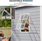 8x4 FT Resin Storage Sheds with Floor and Adjustable Openable Windows, Large Waterproof Garden Sheds with Base, Outside Plastic Sheds with 2 Windows for Backyard Garden Patio Lawn Tools Storage, Gray