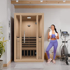 SteamSpa 1-2 Person Low EMF Carbon FAR Infrared Hemlock Wood and Tempered Glass Indoor Home Sauna Room with Redlight Heating Tube, LED Touch Control Panel, Color LED Therapy Light, Bluetooth Speaker
