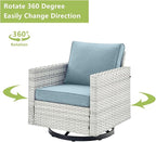 Wicker Outdoor Patio Furniture Set - 8 Piece Patio Conversation Set with 4 Swivel Rocker Chairs,2 Rattan Ottoman,1 Couch and 1 Metal Coffee Table for Outside Porch Deck Backyard(Light Grey/Sky Blue)