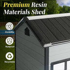 8x4 FT Resin Storage Shed with Floor Included, Outdoor Plastic Sheds & Outdoor Storage Clearance with 2 Windows and Lockable Door, Backyard Storage Shed for Garden Tools, Bike, Black+Grey