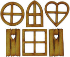 6Pcs Wooden Fairy Garden Door, Blank Door House and Windows Ornaments Tree Statues for Trunk Yard Decoration Sculptures Miniature Buildings Structures