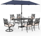 Sophia & William Patio Dining Set for 6 | 13ft Patio Umbrella NavyBlue | 4 Fixed Chairs | 2 Swivel Patio Dining Chairs | Removable Seat Cushions | Black 59" Patio Dining Table