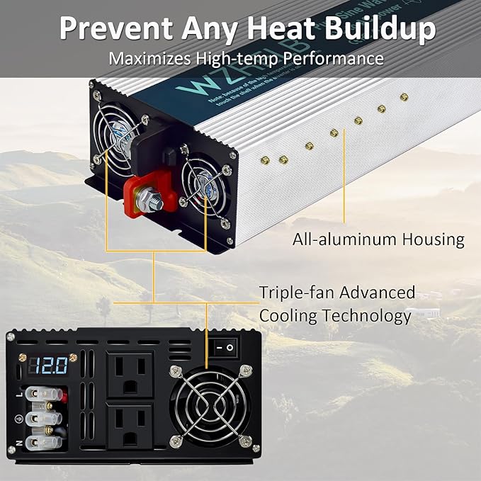 WZRELB 4000W Pure Sine Wave Inverter 36V DC to 110V 120V AC Power Converter with LED Display, Hardwire Terminal,Off-Grid Portable Power Inverter with Dual AC Outlets for Home, RV, Truck, Camping