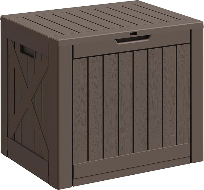 Greesum 40 Gallon Resin Deck Box, Outdoor Storage for Patio Furniture, Garden Tools, Pool Supplies, Weatherproof and UV Resistant, Lockable, Brown