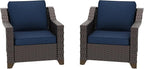 Patio 2 Pieces Chairs Set of 2 with Removable and Washable Covers，Outdoor PE Rattan Wicker Armchairs with Water-Resistant Cushions for Porch, Balcony, Sunroom (Navy Blue)