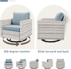 Wicker Patio Furniture Set：7 Piece Outdoor Patio Furniture Set with 2 Swivel Patio Chairs 2 Single Chairs a Coffee Table and 2 Ottomans, Light Grey Wicker/Light Blue Cushion
