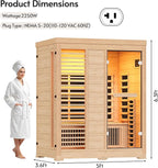 Infrared Sauna at Home 2-3 Person with 7 Color Therapy, Low EMF 2250W Fast Heating Canadian Hemlock Wood Sauna, Indoor Dry Sauna with Bluetooth Speakers for Home, Gym (5Lx3.6Wx6.3H Ft)