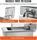 VEVOR Commercial Deep Fryer, Dual Tank 3000W Electric Countertop Fryer with Basket, 2 x 11.6Qt/11L Double Stainless Steel Oil Fryer with Drain, Time & Temp Control, for Kitchen Restaurant Use