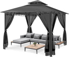 COBIZI Gazebo 10x10 Heavy Duty Gazebos with Improved Nettings Outdoor Gazebo Double Roof Patio Gazebos with Metal Steel Frame Outdoor Canopy for Patio, Deck, Backyard(Black)