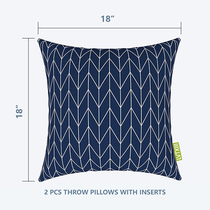 LVTXIII Outdoor/Indoor Throw Pillows, Decorative Throw Pillows with Inserts, 18”x18” Square Pillows for Bed, Couch, Sofa and Patio Furniture (Set of 2, Herringbone Navy)