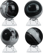 Natural Black Striped Agate Crystal Ball with Acrylic Display Base, 61-70mm Polished Stone Feng Shui Crystal Sphere Meditation Decoration for Home & Office