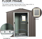 8x4 ft Outdoor Metal Storage Shed with Floor Foundation and Window, Lockable Galvanized Steel Tool Shed with Sliding Door and Air Vent, Waterproof Garden Storage House for Backyard, Patio