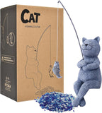 Goodeco Fishing Cat Garden Statue – 10" Little Cat Fisher for Garden Pond Decor, Poolside Statue with Glow in Dark Pebbles Included,Great Gifts for Mom, Women & Birthdays (Cat)