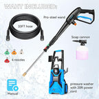 5000 PSI Adjustable Pressure Cleaner, 2025 New Power Cleaner Pressure Adjustable (2500PSI-5000PSI) with 33ft Pressure Hose, 4 Nozzle and Detergent Tank for Cars, Upgraded Blue