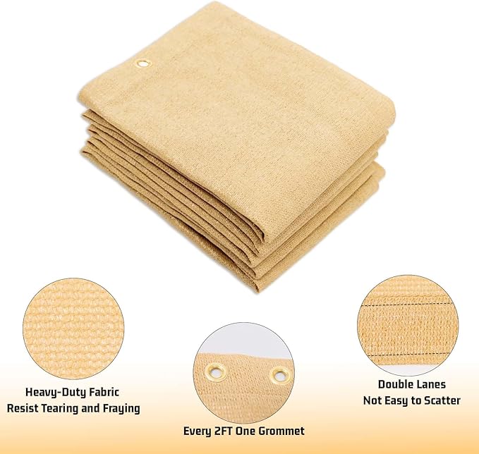 SUNNY GUARD Shade Cloth Custom Size 12x24 FT Sun Shade Screen Fabric Shade Cover Tarp with Grommets for Pergola Backyard Garden, Sand(We Customized)