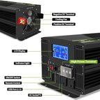 NOVOPAL 4000 Watt Pure Sine Wave Power Inverter DC 24V to AC 110V 120V Rv Inverters with 4 AC Outlets,High Power Terminal-16 ft Remote Control, LCD Display for Truck, Hurricane, Home