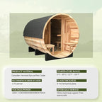 Smartmak Customized Outdoor Wood Barrel Steam Sauna, 2-10 Person Home Traditional Canadian Wooden Spa Room, with DIY Heating Stove, Rocks, Water Bucket, Spoon, Light, for Backyard, Garden, 195 ℉