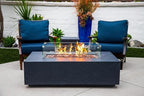 AMS Creations | Chelsea 55 inches Rectangular Propane Gas Outdoor Fire Pit Table | Concrete GFRC Fire Pit Table | with SS Burner, Tank Cover, Canvas Cover, SS Lid, Lava Rock, and Wind Guard Included