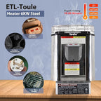 Outdoor Corner Steam Sauna, Canadian Hemlock Saunas 3-4 Person, 6KW ETL Toule Heater, 220V,Broad Bench, Glass Wall Sauna, Waterproof System, Asphalt Shingles,Left Door(0-195℉)