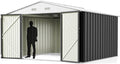 Greesum 10x10FT Outdoor Storage Shed, Utility Tool Shed Metal Storage Garden Shed with Door & Lock for Patio Storage, Gray