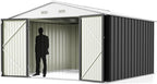 Greesum 10x10FT Outdoor Storage Shed, Utility Tool Shed Metal Storage Garden Shed with Door & Lock for Patio Storage, Gray