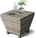 Outvita Outdoor Side Table, Rattan Coffee Table with Storage 13 Gallon Patio Small Deck Storage Box for Cushion Towel Books, Brown Side Table with lid