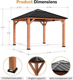 Modern Shade Tranquil Grove Wood Gazebo 11' x 11', Wooden Gazebo with Polycarbonate Hip Roof Hardtop, Permanent Hardtop Pavilion with Sturdy Hooks for Garden, Backyard