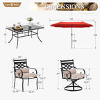 Sophia & William Patio Dining Set for 6 | 13ft Patio Umbrella Red | 4 Fixed Chairs | 2 Swivel Patio Dining Chairs | Removable Seat Cushions | Black 59" Patio Dining Table