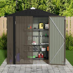 JUMMICO Metal Outdoor Storage Shed 6 x 8 FT Metal Shed with Lockable Door,Waterproof Garden Tool Shed Storage House for Backyard Patio Lawn,Brown