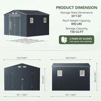 10x10 FT Outdoor Metal Storage Shed with Floor Frame, Double Swing Doors, 2 Clear Windows,Tool Shed for Garden, Patio, Backyard Nightblue