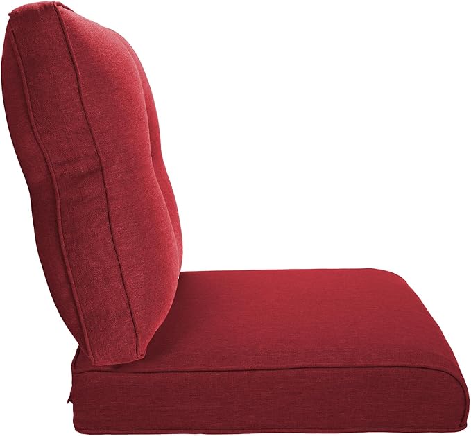 Pop 22x25/22x24 Outdoor Cushions for Patio 5 Piece Set - Set of 5 Water-Resistant Replacement Cushion for Wicker Dining Rocking Swivel Chairs Loveseat Couch Sectional Sofa - Red/Button