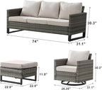 Rilyson Wicker Outdoor Patio Furniture Set - 5 Piece Patio Conversation Set with 2 Swivel Rocker Chairs,2 Rattan Ottoman and 1 Couch for Outside Porch Deck Backyard Garden(Mixed Grey/Beige)