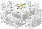 SERWALL Patio Dining Sets for 8, Outdoor Dining Sets for 8 Person with 2 Umbrella Hole Cut-Out Rectangular Tables and 8 Chairs, HDPE Dining Sets for Garden, Backyard, Poolside, White