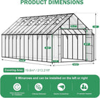 CDCASA 10x24 FT Greenhouse for Outdoors,Large Easy Assembly Thicker Aluminum Polycarbonate Greenhouses with 5 Windows, Double Door,Outside Walk-in Green House for Patio, Backyard,Garden