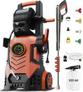 2025Upgraded Pressure Washer 5000PSI with Adj-8-Level Touch Screen, 34" Tall Power Washer, 4 Quick Connect Nozzles, Inlet Hose&Filter&500mlFoam Cannon for Cars/Fences/Driveways/Home Cleaning, Red
