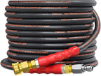 Pressure Washer Hose 25FT 3/8", 4800PSI No Marking Kink Free Hose with Quick Connect Ends and Adapters for Hot & Cold Water up to 140°F, Steel Wire Braided Hose for Power Washing