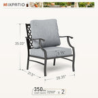 Patio Chairs Set of 2, High Back Outdoor Patio Metal Leg Chairs with 5.75" Thick Cushions for Bistro Balcony Porch Deck and Yard, Grey