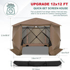 COBlZl 12x12 pop up Gazebo on Clearance Screen Canopy Tent for Camping,Outdoor Instant Stargazing Gazebo,Portable Hub Tent with Removable Sidewalls,Pavilion for Backyard,Brown
