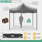 COBIZI 10x10 Pop Up Heavy Duty Canopy with 4 Sidewalls and Hexagonal Legs, Easy up Tent for Events, Parties, Camping, Outdoor Canopy with Portable Bag, Waterproof & UPF50+ (Gray)