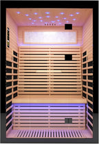 2 Person Infrared Sauna Home Indoor Sauna Canadian Hemlock Wooden Dry Sauna Room Low EMF 2160W with Oxygen Bar, 7 Color Therapy 53.1" x 47.2" x 74.8"