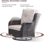 4 Piece Patio Furniture-All-Weather PE Wicker Outdoor Patio Furniture with Swivel Rocker Chairs,Outdoor Couch, Set with Coffee Table-Brown/Beige